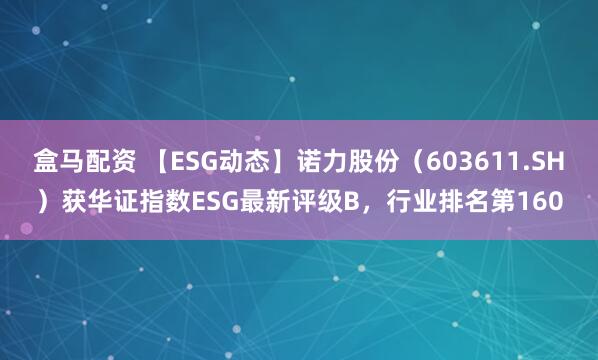 盒马配资 【ESG动态】诺力股份(603611.SH)获华证指数ESG最新评级B,行业排名第160