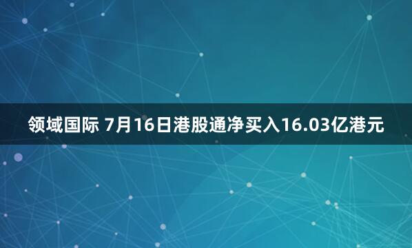 领域国际 7月16日港股通净买入16.03亿港元